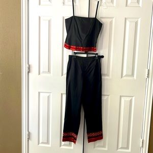 Harold’s capri pant set. Black silk with embellished hemlines. Size 4